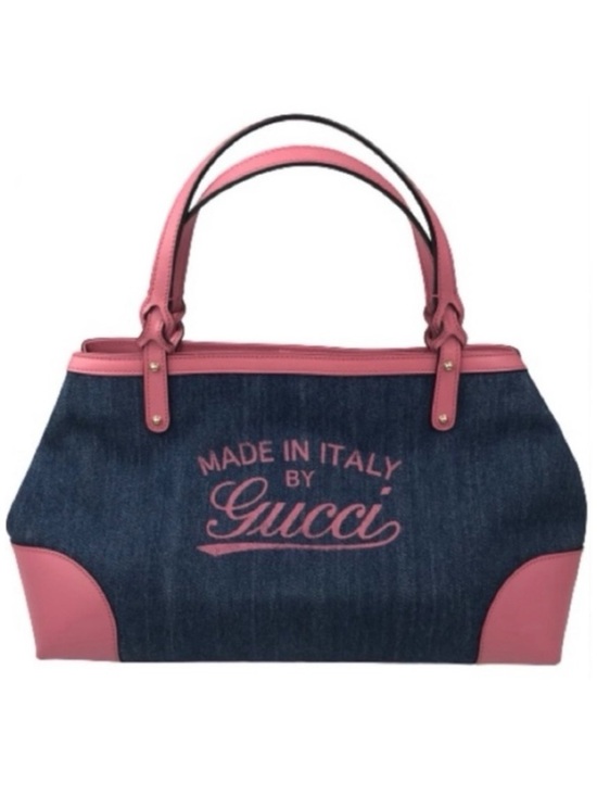 Gucci Handbags - GUCCI Hawaii Tote Blue Denim Pink Leather Oversized Rare Vintage EUC